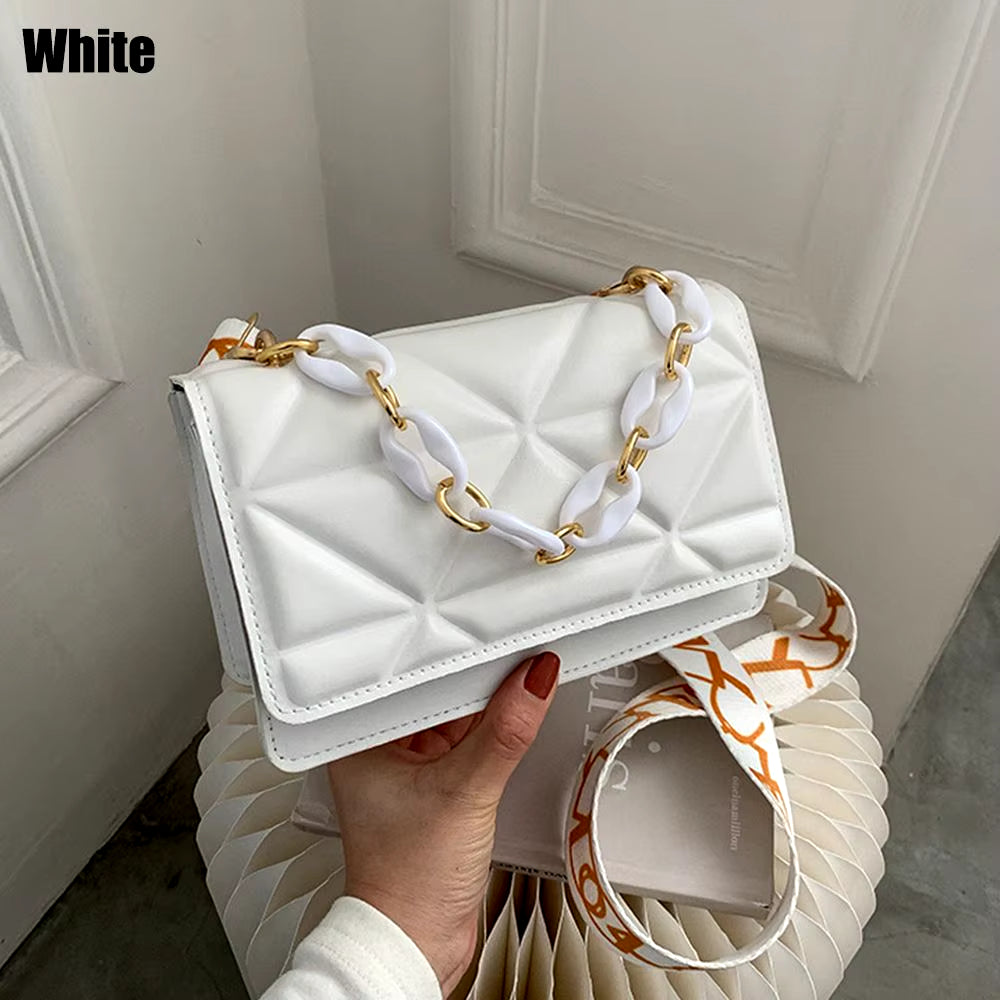 Quilted Chain Crossbody Bag for Women – Small Faux Leather Flap Purse