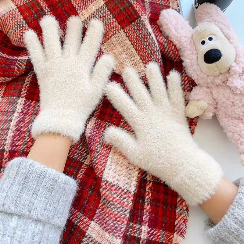 Fuzzy Gloves for Women – Soft Plush Winter Gloves