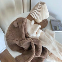 Winter Cute Bear Hat Scarf Gloves Set Plush Thickened Warm Ear Protection Hooded Beanie Shawl Mittens Cozy Daily Accessory
