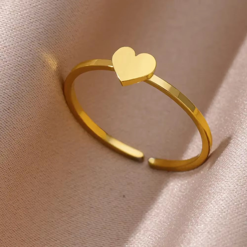 Dainty Heart Ring for Women – Gold-Tone Stainless Steel Stacking Ring ...